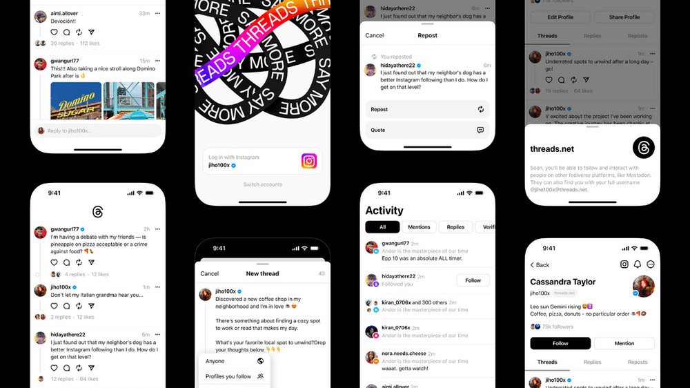 Cell phone screenshots of Threads app