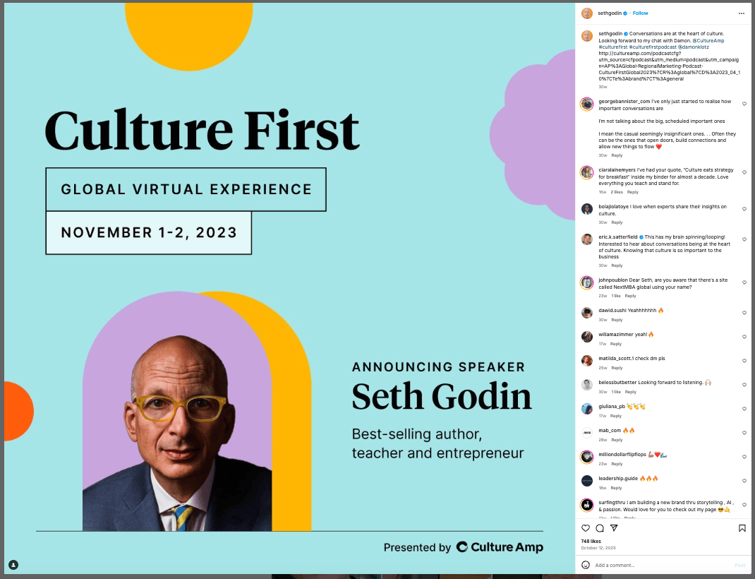 Seth Godin Culture First event post