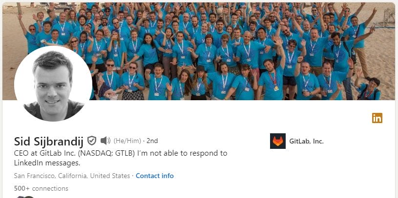 id Sijbrandij’s LinkedIn profile highlighting his CEO bio and professional background