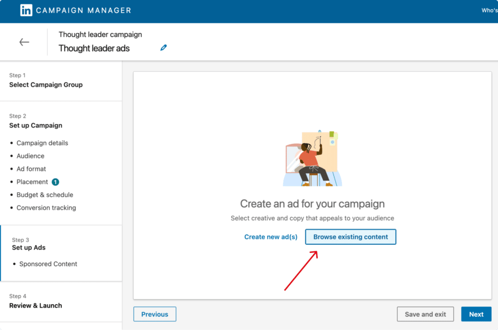 Step #6: Click “Browse existing content”