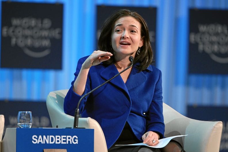 Sheryl Sandberg speaking at the World Economic Forum on leadership and gender equality